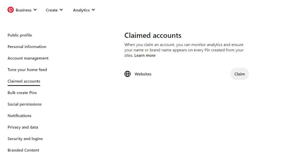 Pinterest Marketing Website Claim