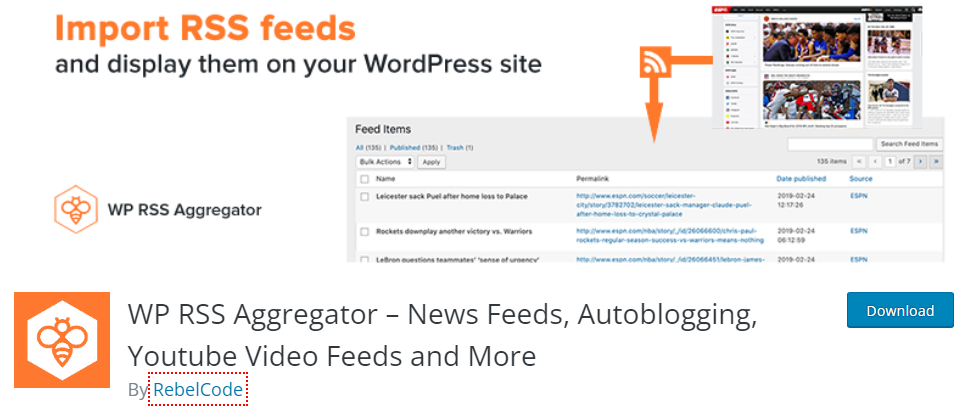 WP RSS Aggregator Worpress plugins for blogs