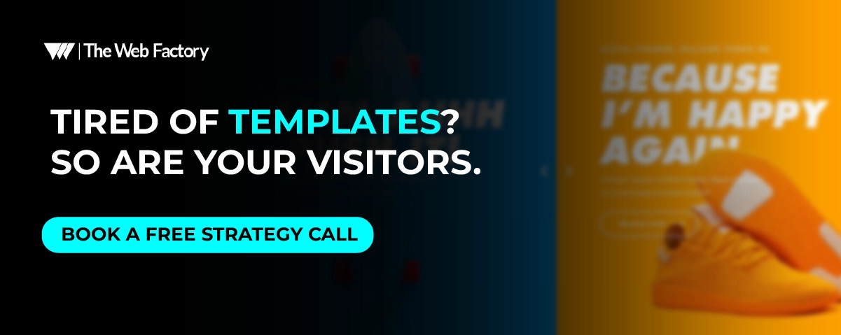 Side-by-side view of a generic template site vs. a sleek animated homepage with layered scroll effects.